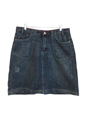 CREST The Collection Ladies Vintage Denim Jean Skirt Size 17/18 Kick Slit